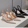 Fashion Shoes for Women 2025 Buckle Strap Women's High Heels Sexy Party Pumps Women Crystal Pointed Toe Shallow Thin Heels Ladies Sandal