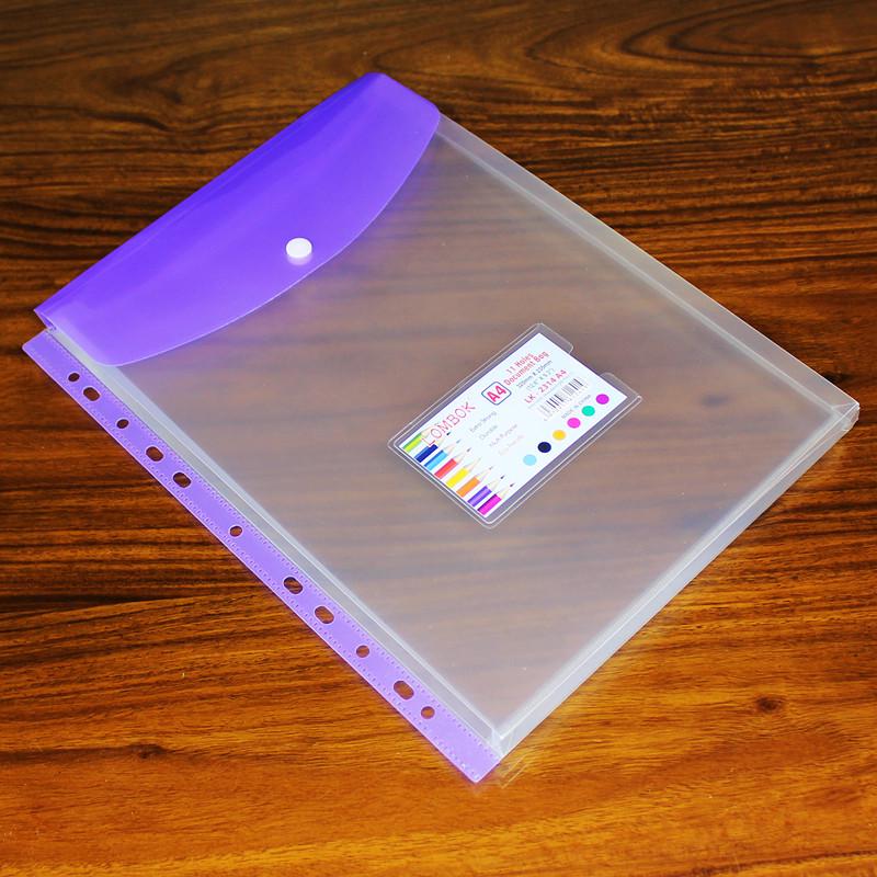Креативный прозрачный файл-пакет формата А4 из полипропилена с 11 отверстиями для листов на кольцах, с кнопкой и этикеткой