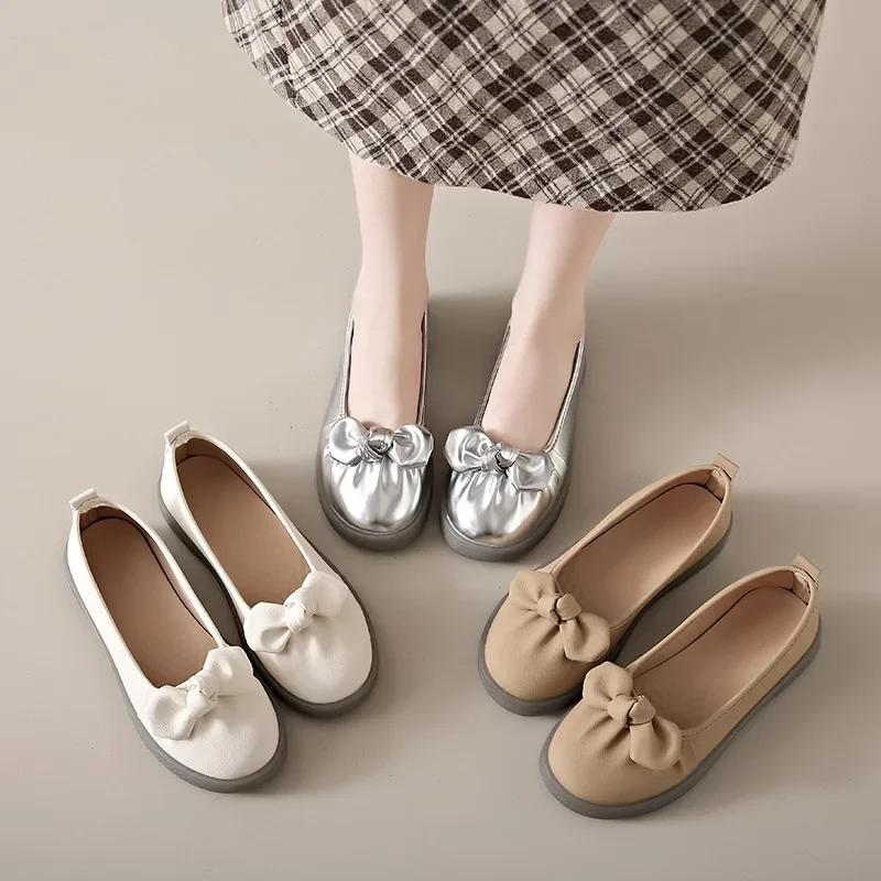 Women's Flat 2024 Summer New Fashion Round Toe Women's Shoes Casual Bow Tie Shoes Non-Slip Shallow Mouth Shoes Zapatos