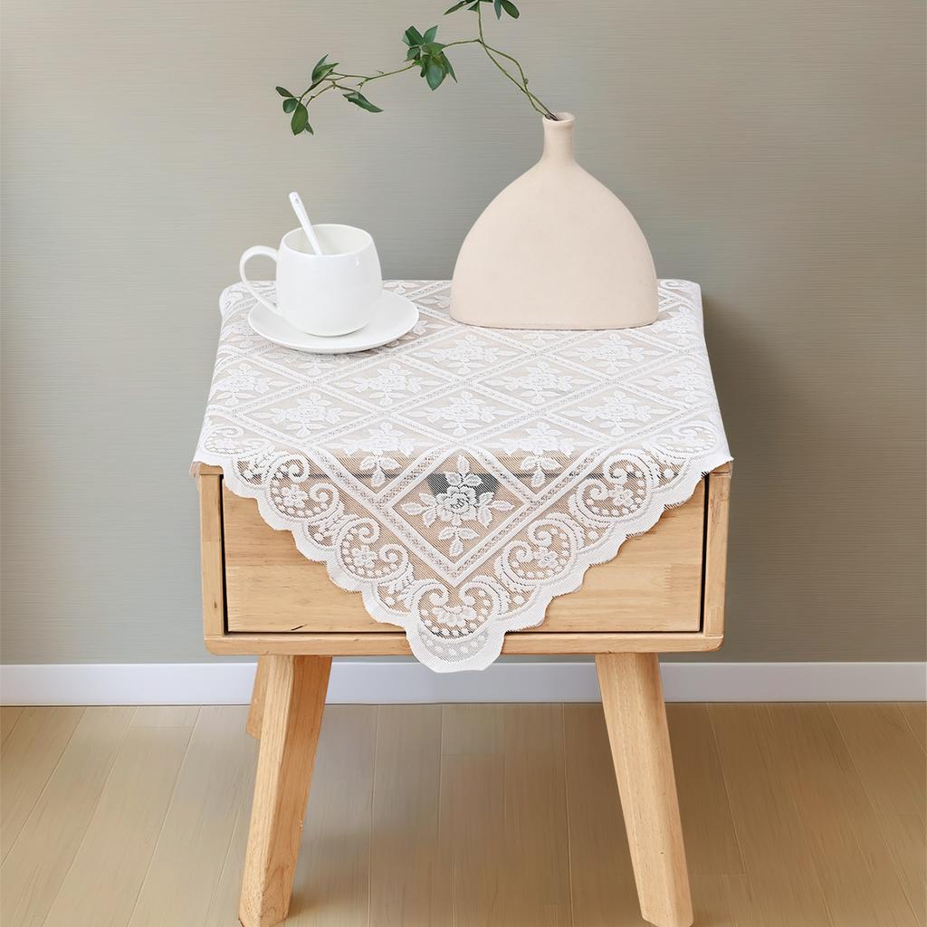 One Antique Embroidered Lace Tablecloth Solid Color Elegant Flower Cut Process Polyester Square Tablecloth100% Polyester