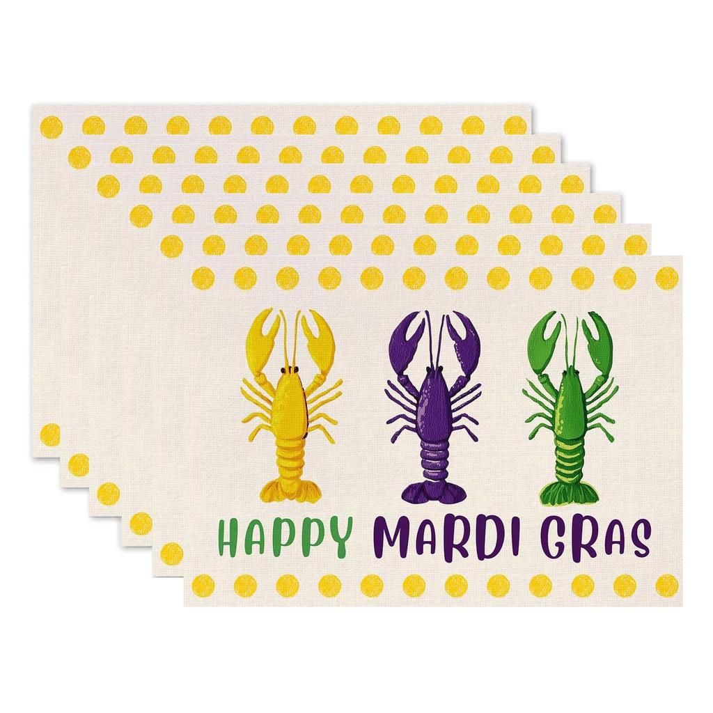 4/6pcs Joyful Mardi Gras Carnival Lobster Table Mats Crayfish Table Mats for Indoor And Outdoor Home Celebrations Kitchen Dining