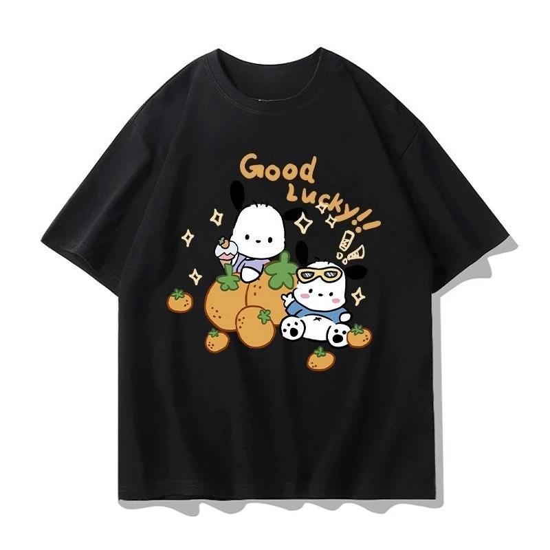 Mini New Pochacco Cartoon Tshirt Summer Sanrio Surround Womens and Unisexs Cotton Tshirt YK Loose Casual Short Sleeve Top