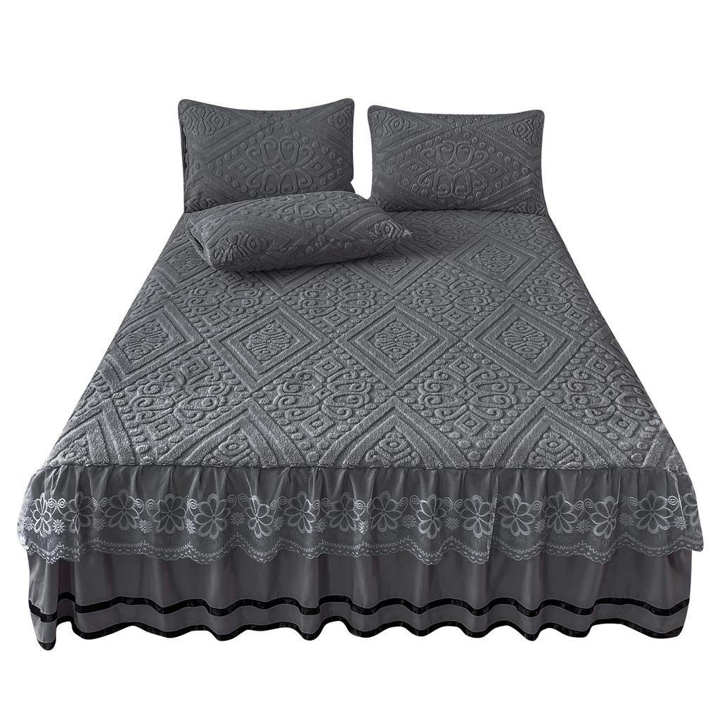 Teflon Bed Dress Three-piece Set of Lace Lace Bed Covers Winter Thickening Warm Anti-slip Set