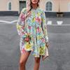 Women's O Neck Long Sleeve Loose All Match Casual Printed Floral Short Dress