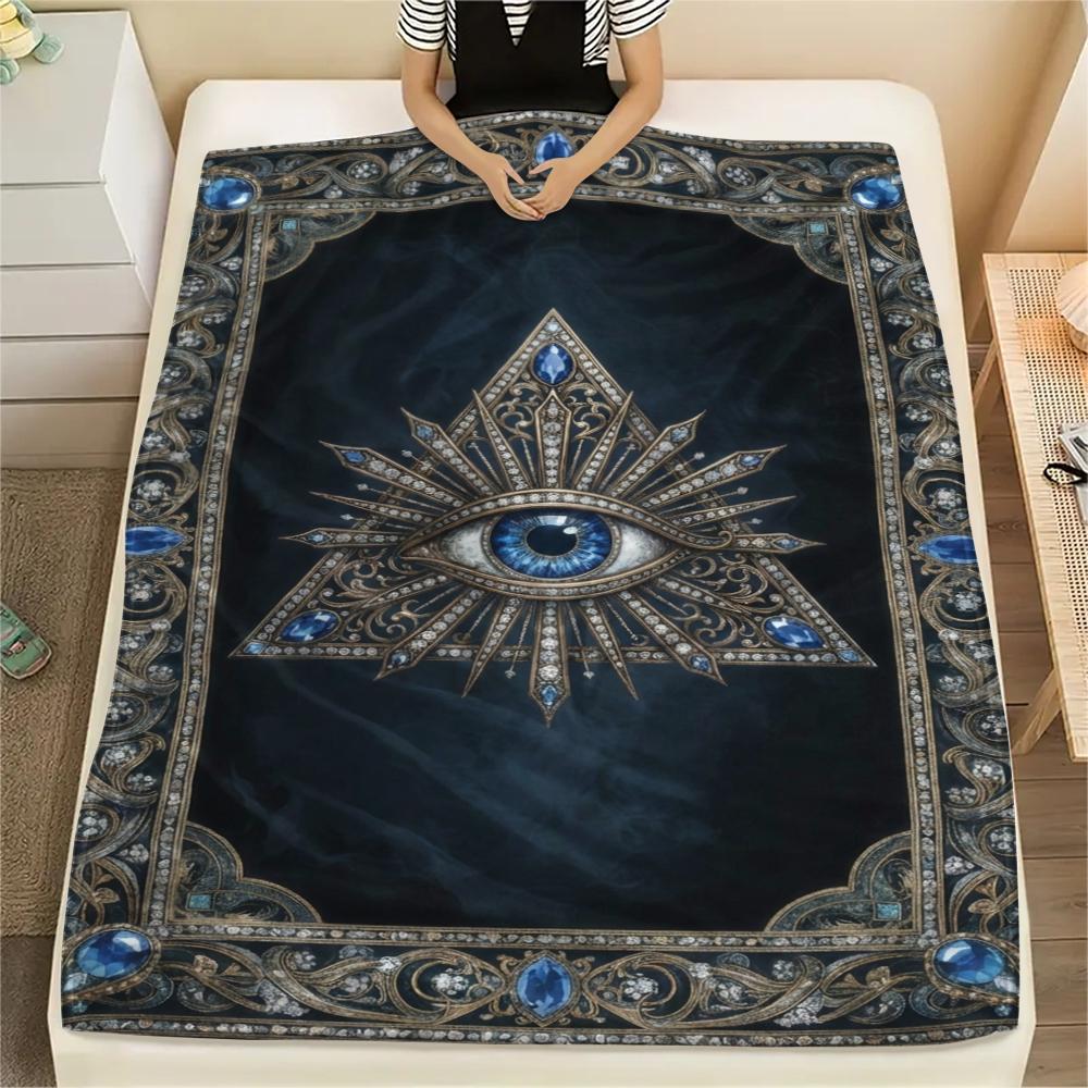 1Pc Knowing Eye Print Flannel Blanket, High quality Comfortable for All Seasons, Home Decor, Warmth and Comfort, Perfect for Christmas Gifts W136