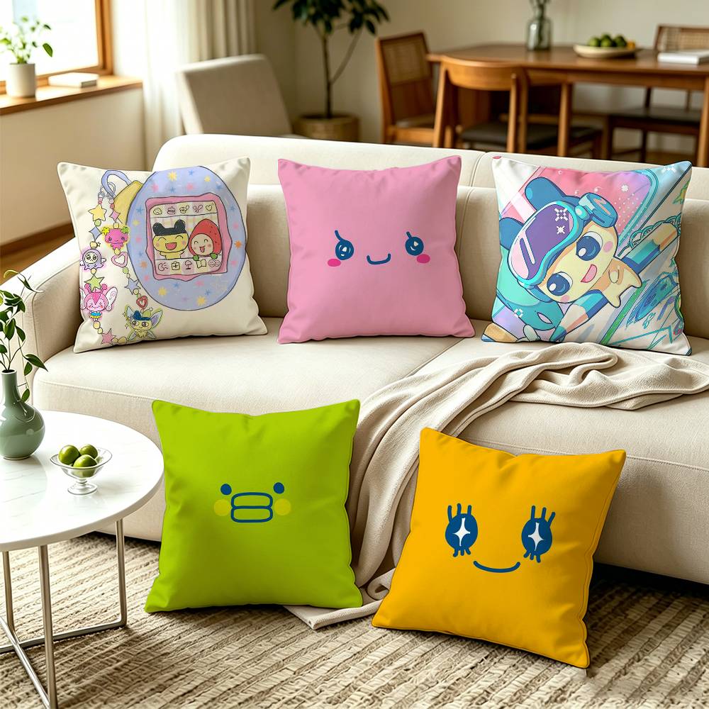 CCute Pixel Tamagotchi Characters Color Pillow Case Square DoubleSided Sofa Cushion Cover Bedroom Bedside Pillow