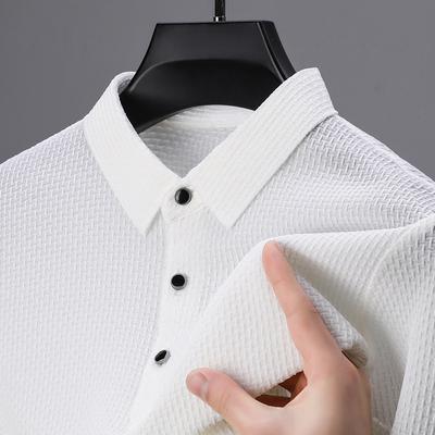 Мужская рубашка поло Ice Silk, повседневная футболка из жаккарда, дышащая футболка с короткими рукавами и лацканами, не требующая глажки