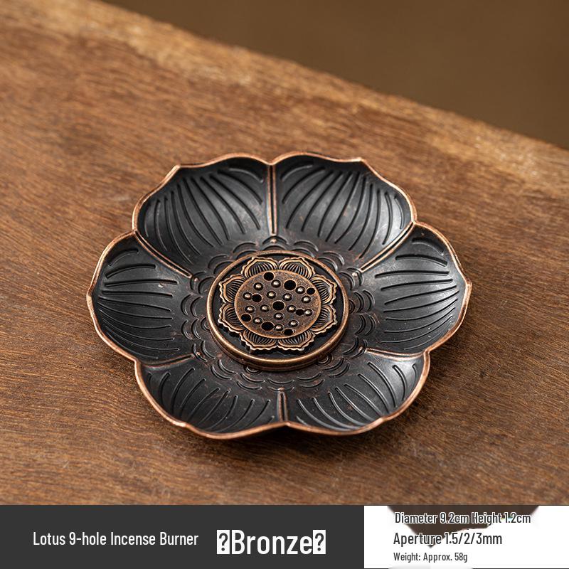 Copper Gourd Multi-functional Incense Holder and Burner with Lotus Design for Sticks and Coils.