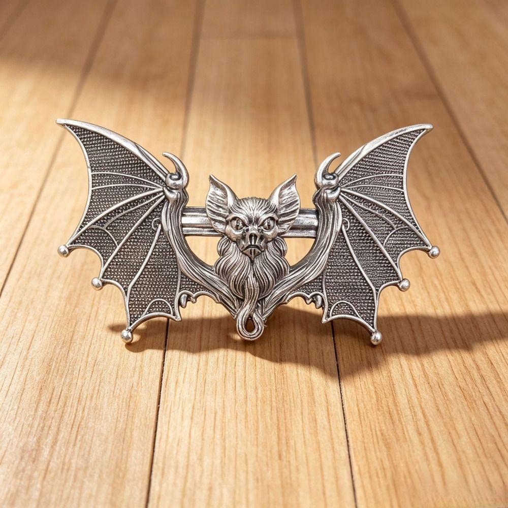 with Strong Grip Vintage Silvery Bat Hair Clip Viking Halloween Cosplay Hair Clip for Halloween
