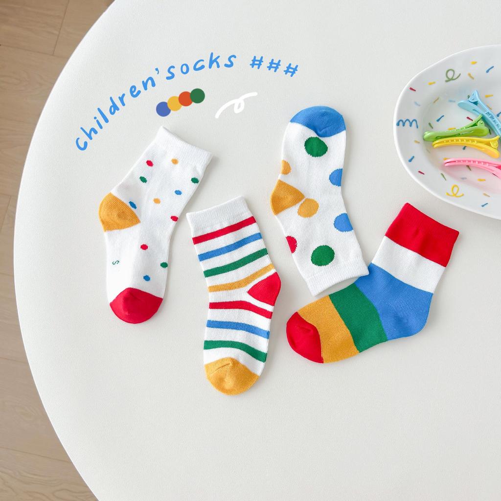 Осенние детские носки средней длины с мультяшным горошком - Универсальный корейский стиль для мальчиков и девочек