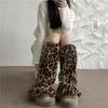 Winter Leopard Print Plush Socks: Cozy Pink Japanese Style Loose Leg Warmers