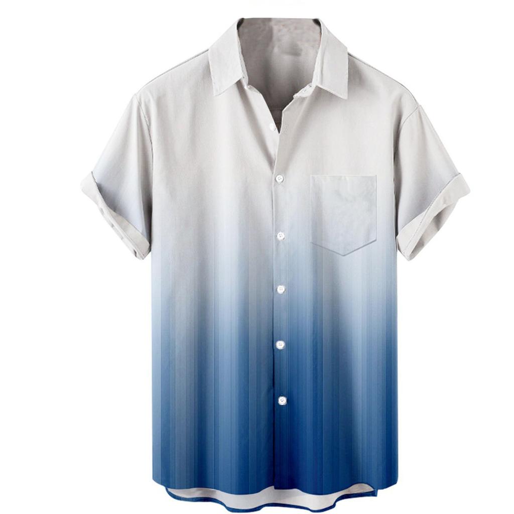 Мужская повседневная пляжная праздничная одежда с отворотом и градиентом, мужская модная рубашка