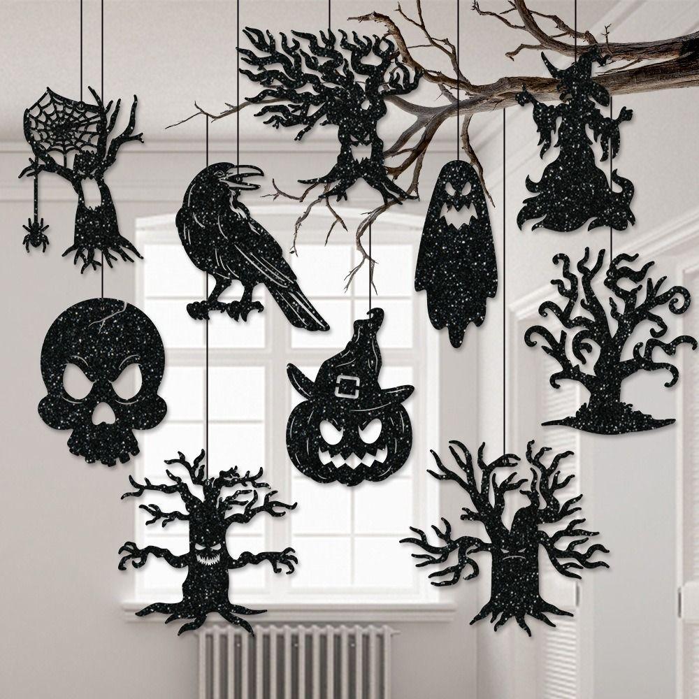 Witch Halloween Party Prop Raven Pumpkin Home Decoration Halloween Paper Hanging Pendant Party