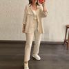 Summer 2 Piece Outfit for Women Oversized Button Down Long Sleeve Shirt And Cropped Pants Set Casual Loungewear Tracksuit