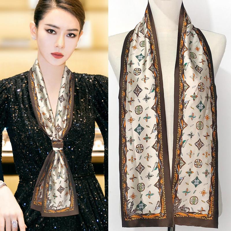 Шарф из искусственного шелка, сезонный маленький шарф, повязка на голову, длинный шарф, универсальный женский шарф с завязками