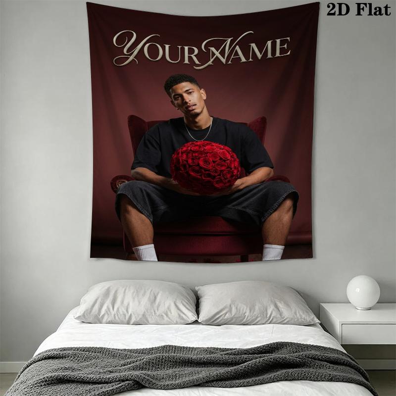 Custom Name Jude Bellingham Wall Tapestry Aesthetic Wall Hanging Printed Fabric Blanket Decorative Tapestries for Bedroom Living Room Home Decor