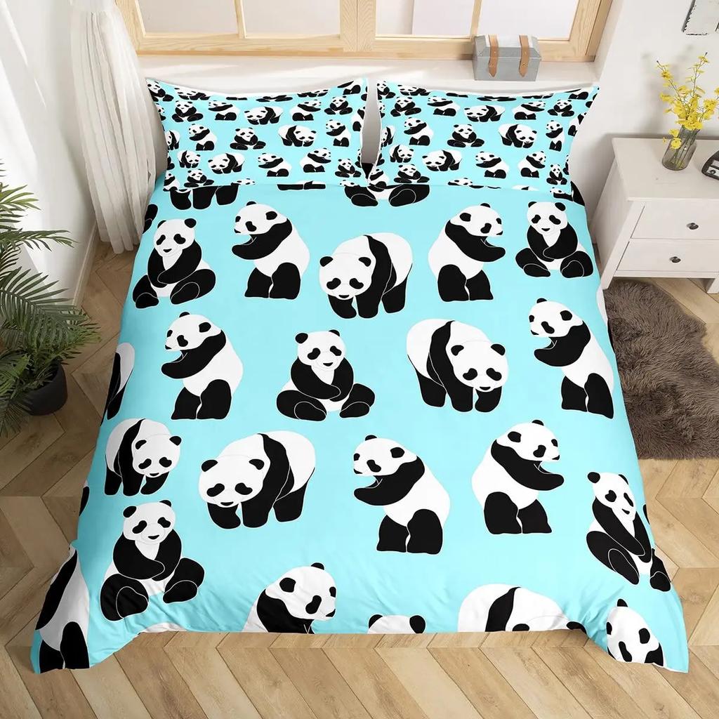 Panda King Dimension Коллекция постельного белья для полной кровати Детский постельный комплект на тему Любовь Мультяшное животное Пододеяльник Велосипед Воздушный шар Стрекоза Полиэстер Одеяло