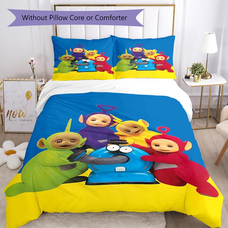 3pcs Teletubbies Bedding Set Duvet Cover Closure Includes 1 Duvet Cover & 2 Pillowcases, Soft and Comfortable for All Seasons.
