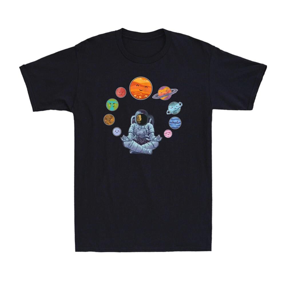 Meditating Astronaut Funny Astronaut And Planets Solar System Gift Men's T-Shirt