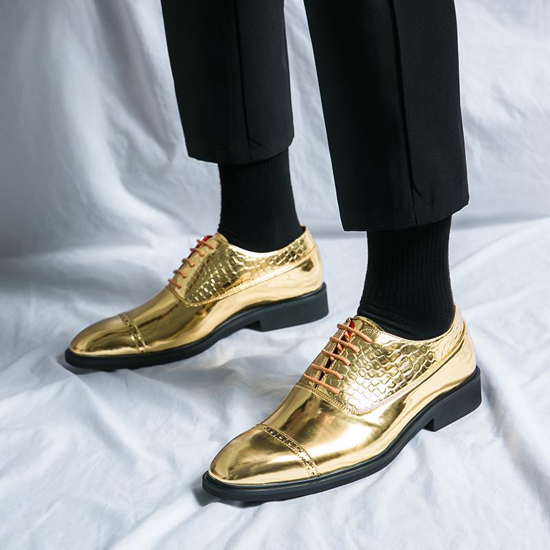 FashionNew Men's Casual Shoes Classic Embossed Gold Patent Leather Shoes Comfortable Business Dress Shoes Man Loafers Plus Size 38-46