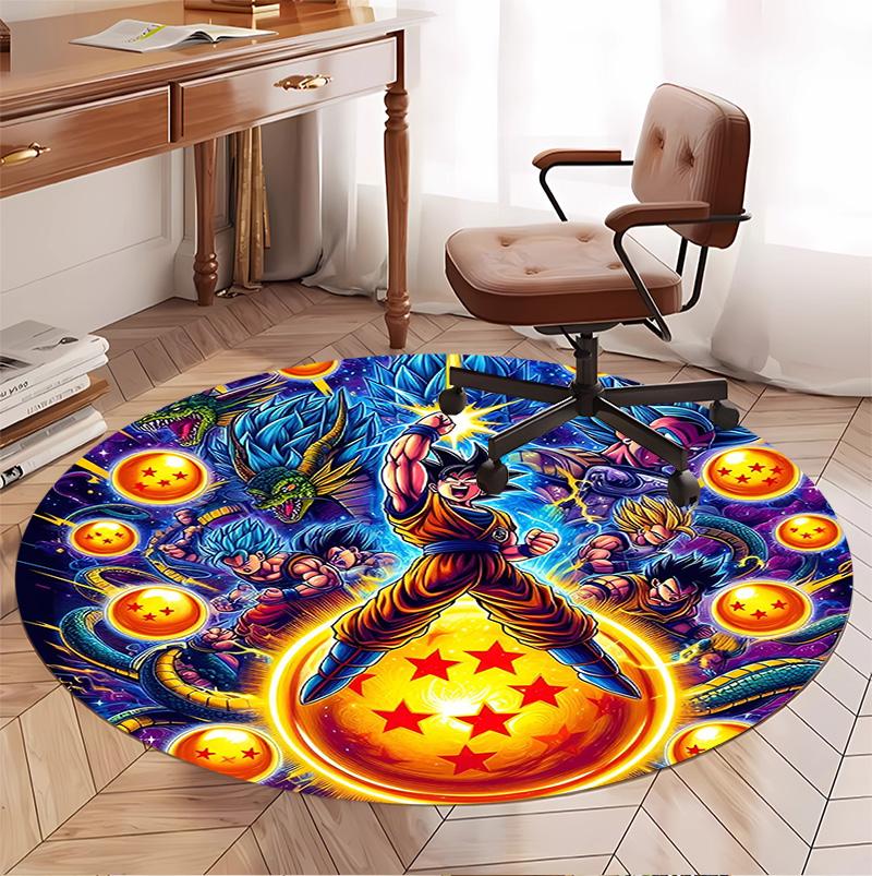 DRAGON BALL Pattern Round Rug, Indoor/Outdoor Mat, for Picnic, Gameroom, Bedroom, Office, Living Room, Home Decor Carpet, Birthday Gift