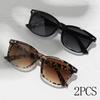 2pcs Vintage Black Square Sunglasses Woman Luxury Brand Small Rectangle Sun Glasses Female Gradient Clear Mirror Oculos De Sol