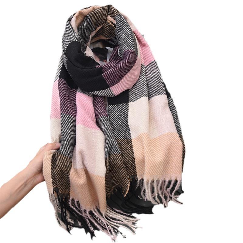 Imitation Cashmere Scarf Women's Autumn and Winter Classic Plaid Casual Fringed Student Long Shawl Scarf