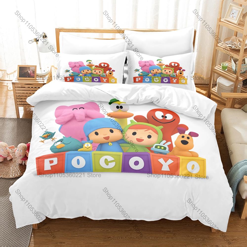 Cool Soft Polyester Microfiber Let's Go Pocoyo Learning Cartoon Themed 3PCS Bedding 1 Duvet Cover + 2 Pillowcases All Season