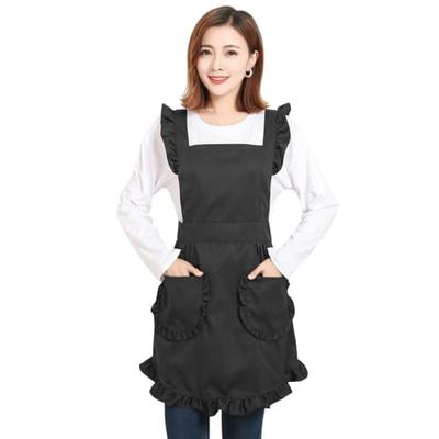 Женский фартук Kisata с оборками H-образной формы, Легко надевать, Костюм горничной, Простой фартук с карманами, Милый фартук для кафе, Подходит для домашнего использования, Черный