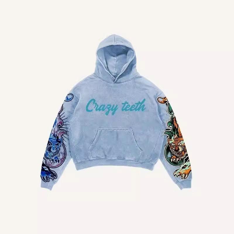 Y2K Gothic Punk Skull Print Hooded Sweatshirt Unisex Oversized Streetwear Casual Long Sleeve Pullover
