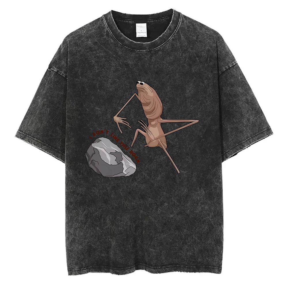 Washed Vintage Marcus The Worm Funny Meme Tshirt I Dont Like This Rock Tshirts Men Womens Casual Oversized Cotton T Shirts