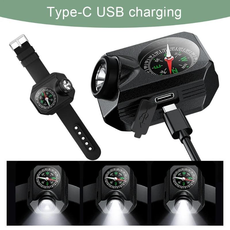 Светодиодный тактический наручный фонарь, портативный перезаряжаемый наручный компас, фонарик для бега, езды на велосипеде, кемпинга, пеших прогулок, охоты