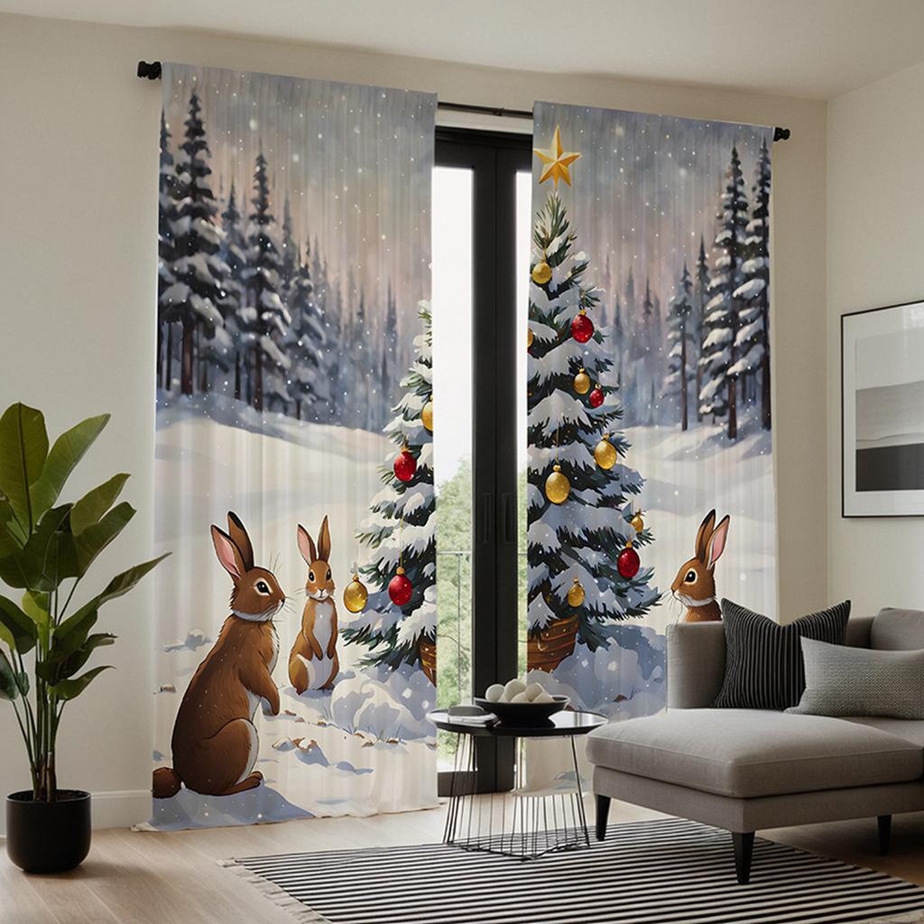 2 шт. HD Рождественская Рождественская Снежная Гора Кролик декоративная занавеска Желтая завязка цифровая печать занавеска стиль украшения дома