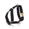 Heyri Pet Supplies Factory Custom Patterns Dog Harness Set Dog Collar Leash Bow Tie Poop Bag Holders Black Velvet Gold Buckle