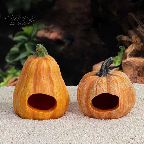 Spooky Fish Tank Accessories Pumpkin Aquarium Hideout, Halloween Decoration, Resin Jack-O-Lantern Hollow Cave Hide for Betta Shrimp Shelter