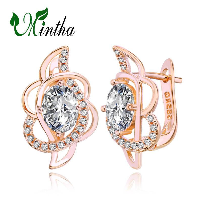 Серьги-клипсы MINTHA, модные свадебные повседневные серьги цвета розового золота, модные украшения, серьги с кубическим цирконием для женщин, круглые свадебные серьги