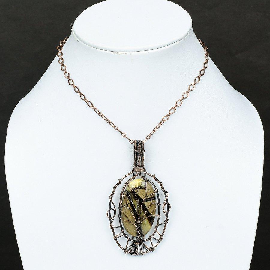 Septarian Stone Gemstone Copper Wire Wrap Jewelry Pendant 3.35"