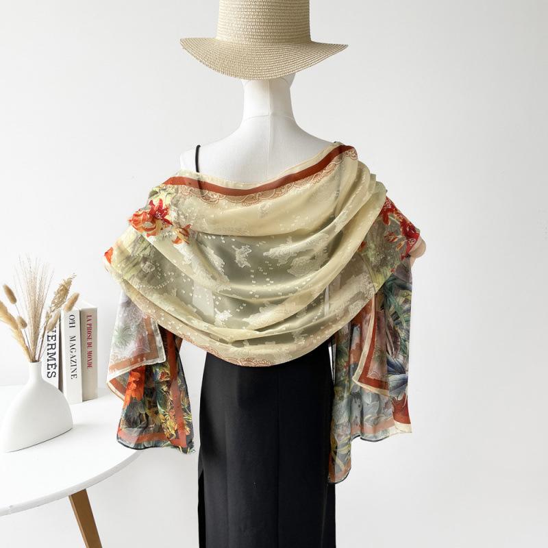 Национальный стиль и национальные тенденции Зеленый ажурный цветочный шаль для ужина для женщин Новый шелковый шарф с принтом ручной работы Высококачественный свадебный шарф