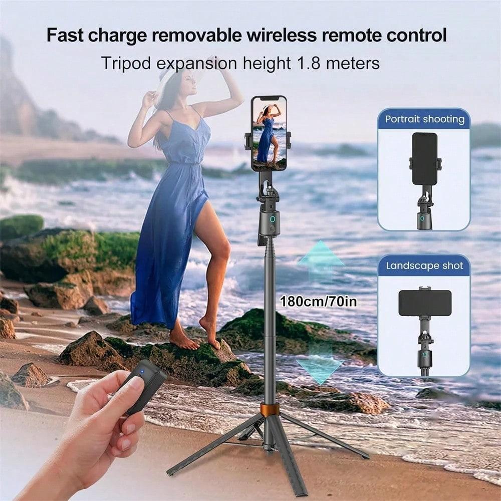 AI Face Tracking Selfie Stick Tripod, 1.8m Extendable 360° Rotation, Gesture Control Anti-Shake with Bluetooth Remote for Vlog Live Stream