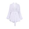 Elegant Cotton White Shorts Sets Women 2 Pieces Spring Flare Sleeve Lace-Up Loose Tops Vintage Party Ruffled Shorts Suits