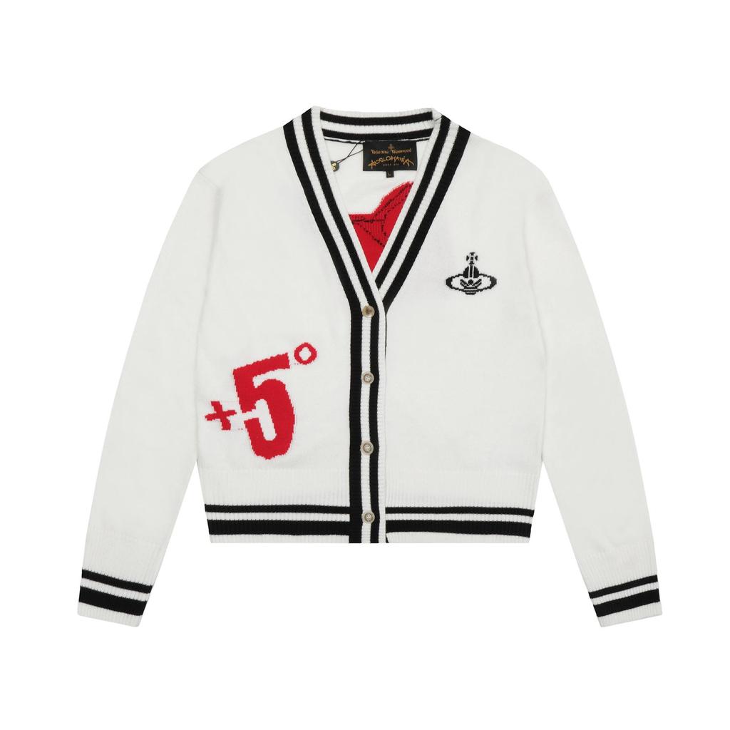 25SS Тонкий вязаный свитер Vivi Saturn с вышивкой и воротником-жабо - Корейская весенне-осенняя коллекция