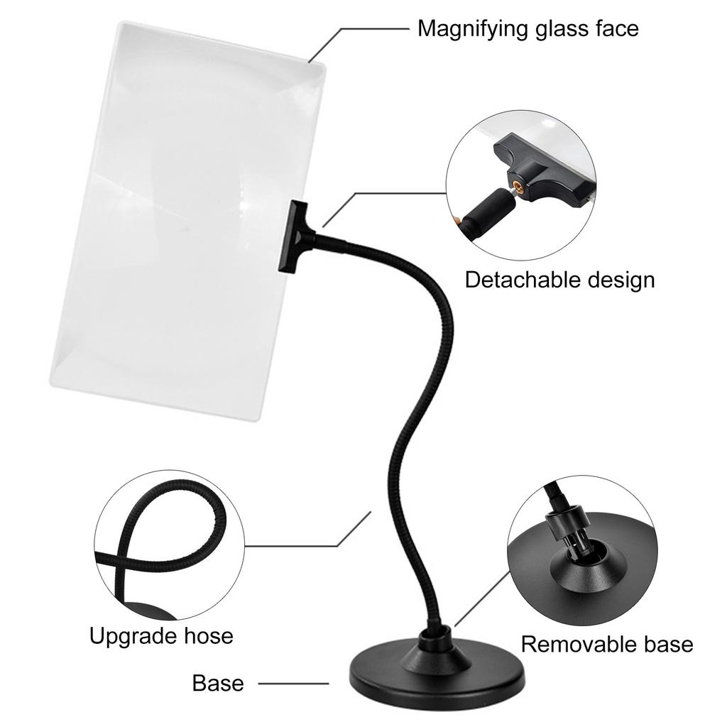 4-кратное увеличительное стекло с подставкой 10x5,7 дюйма Большая лупа на всю страницу Гибкое съемное настольное увеличительное стекло для чтения