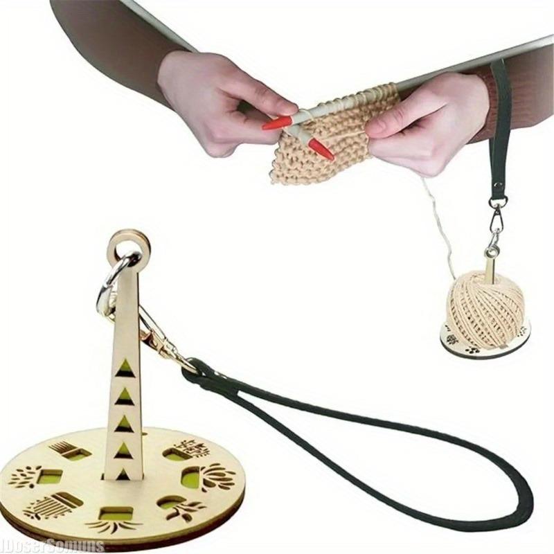 Держатель пряжи, деревянный прядильный инструмент, подставка для принадлежностей для вязания крючком, швейная катушка с ремешком на запястье, моталка для шерстяных клубков