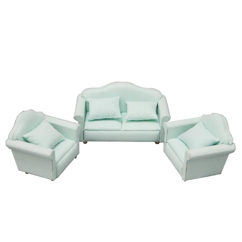 1/12 White/Green Dollhouse Miniature Sofa Set Living Room Furniture For Children Kids Gift Simulation Sofa Pretend Play Toy