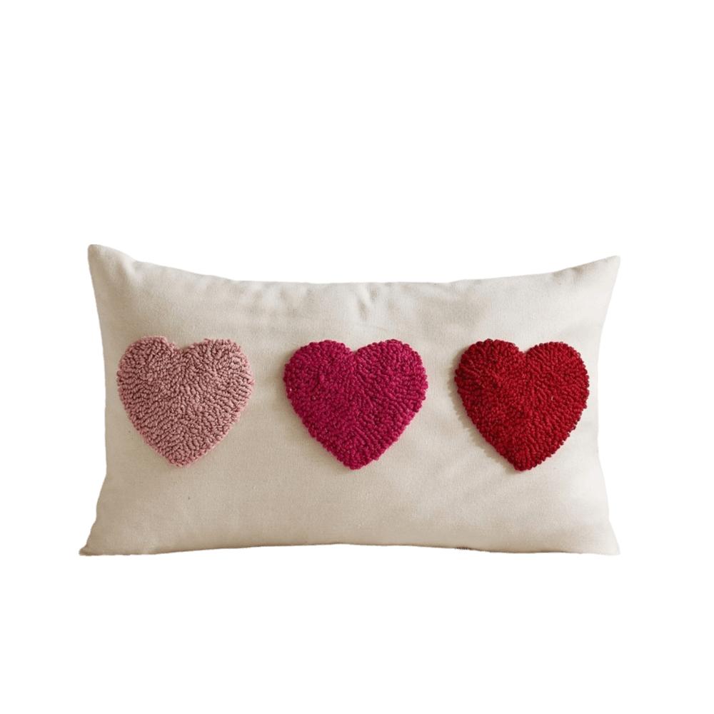 Romantic Valentine Heart Pattern Pillowcase Velvet Hidden Zipper Tufted Cushion Case Minimalist Embroidery Plush Pillow Cover