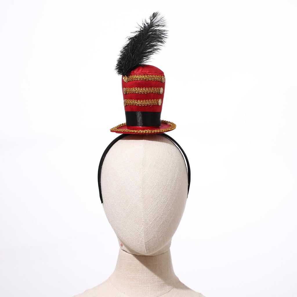 Fascinators Mini Top Headband Sparkling Feather Bow Hat Circus Ringmaster Small Hair Hoop Halloween Carnival Costume Accessory