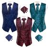 Fashion Mens Suit Vest Red Blue Paisley Waistcoat Tie Hanky Cufflinks Set  for Wedding