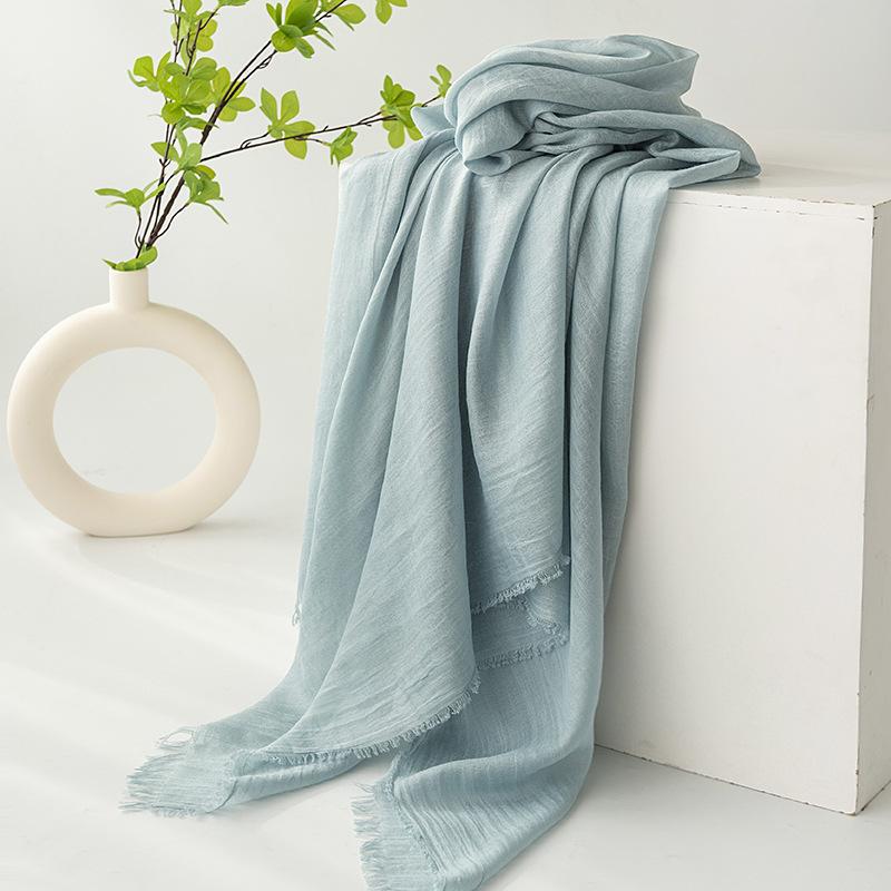 Spring and summer sunscreen scarf imitation cotton and linen solid color simple shawl women's high-end silk scarf yarn headscarf women's cross-border