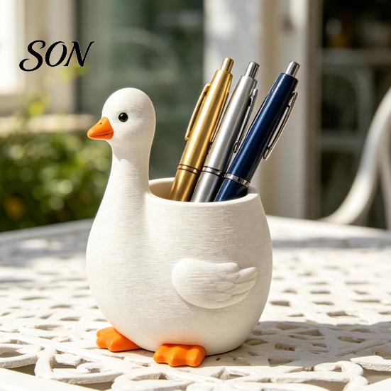 Decorative Pencil Holder Cute Goose Pen Holder, Large Capacity Compact Size Container, 3D Gift for Students Print PLA Stationery Organizer Pens Paper