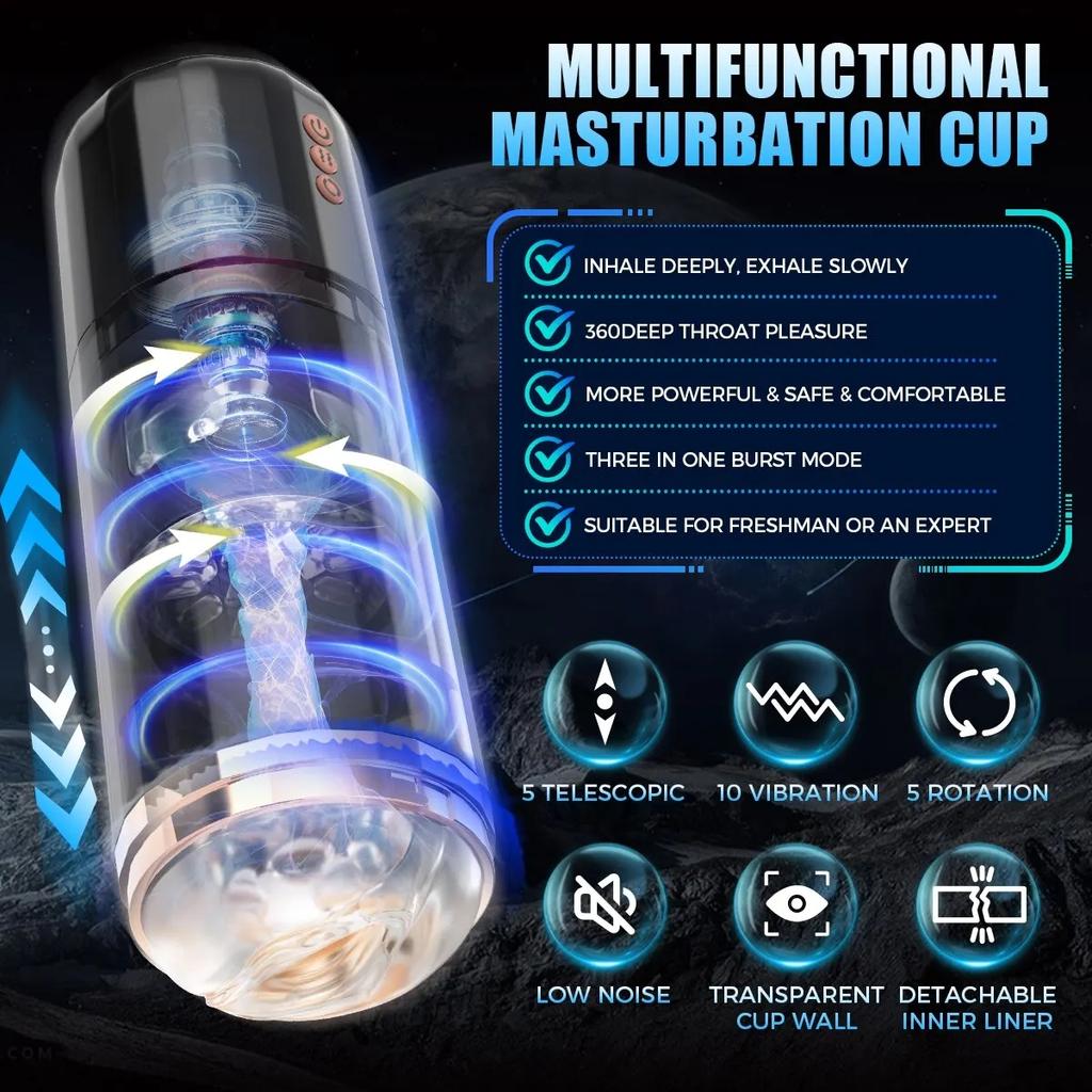 Automatic Male Masturbators Cup Thrusting Rotating Vibration Hands Free Pocket Pussy Stroker 3D Realistic Sleeve Adult Sex Toys